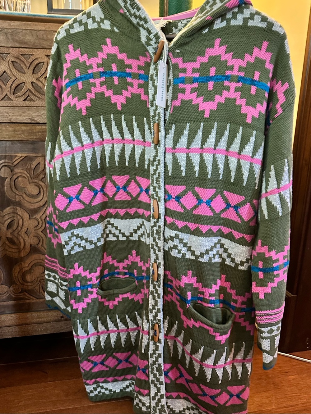 “Thunder Basin Hooded cardigan”. New with tags from Sundance. Med $298
